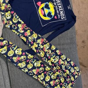 Girls childrens place Emoji Pajama Set with Navy Top sz 14